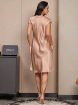 [Toscana] SilkSilky-DK Cap Sleeve V Neck Kjole 002