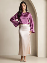 [Mørke Lilla] SilkSilky-DK Long Sleeve Boat Neck Bluse 008