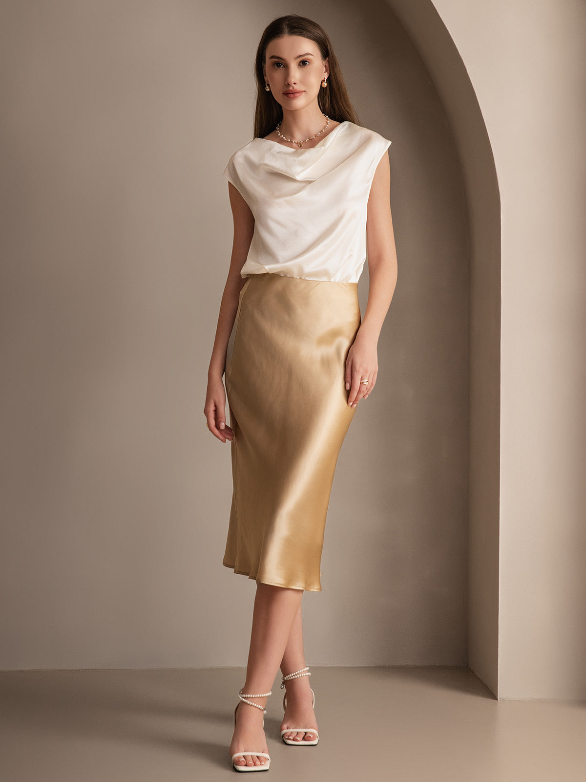 [Champagne] SilkSilky-DK 19Momme Skirt 003,