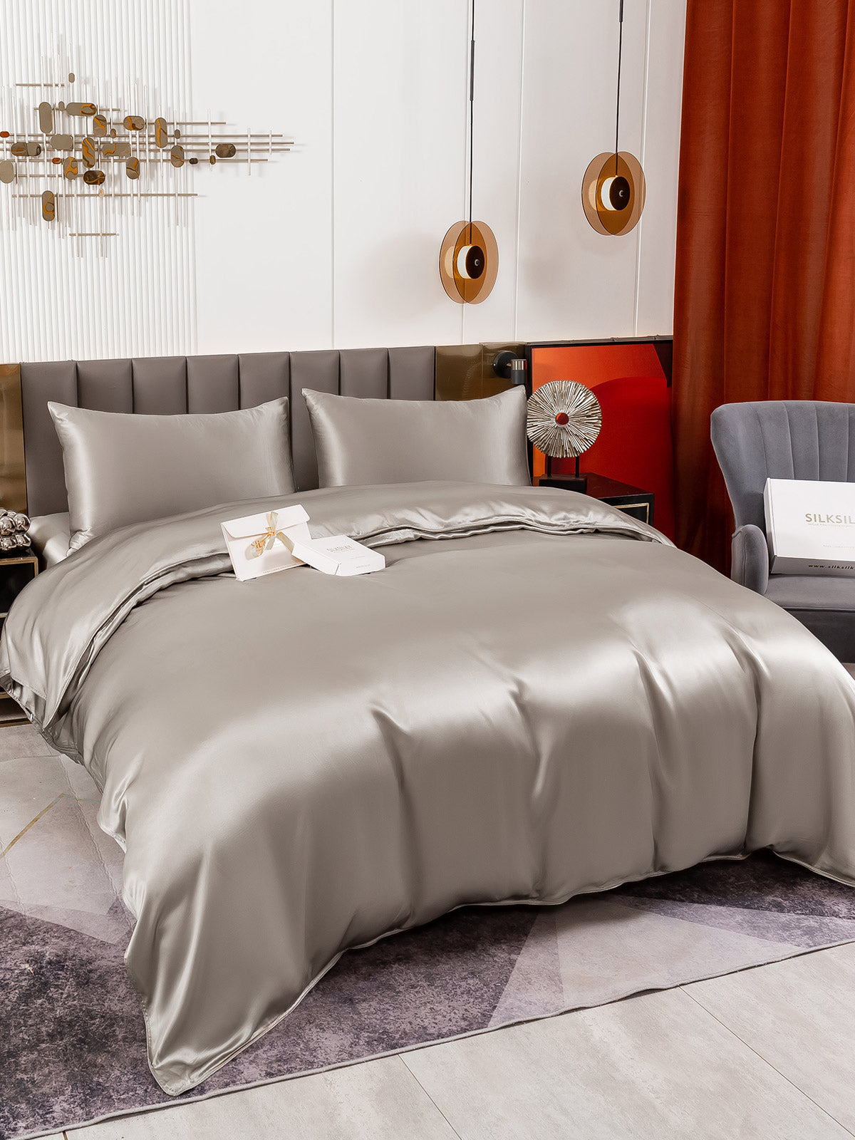 [Grå] SilkSilky-DK 19Momme Bedding Set 004