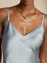 [Gråblå] SilkSilky-DK Sleeveless V Neck Kjole 006
