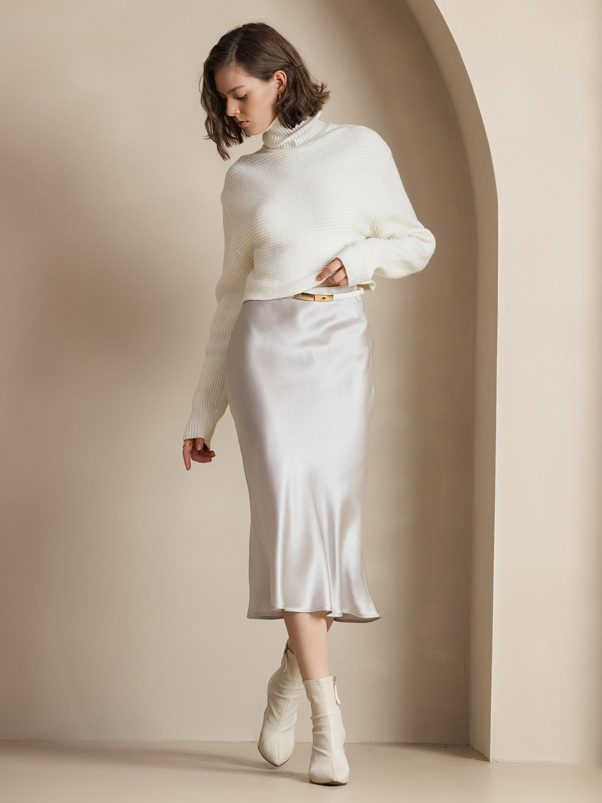 [Lysegrå] SilkSilky-DK 19Momme Skirt 001,