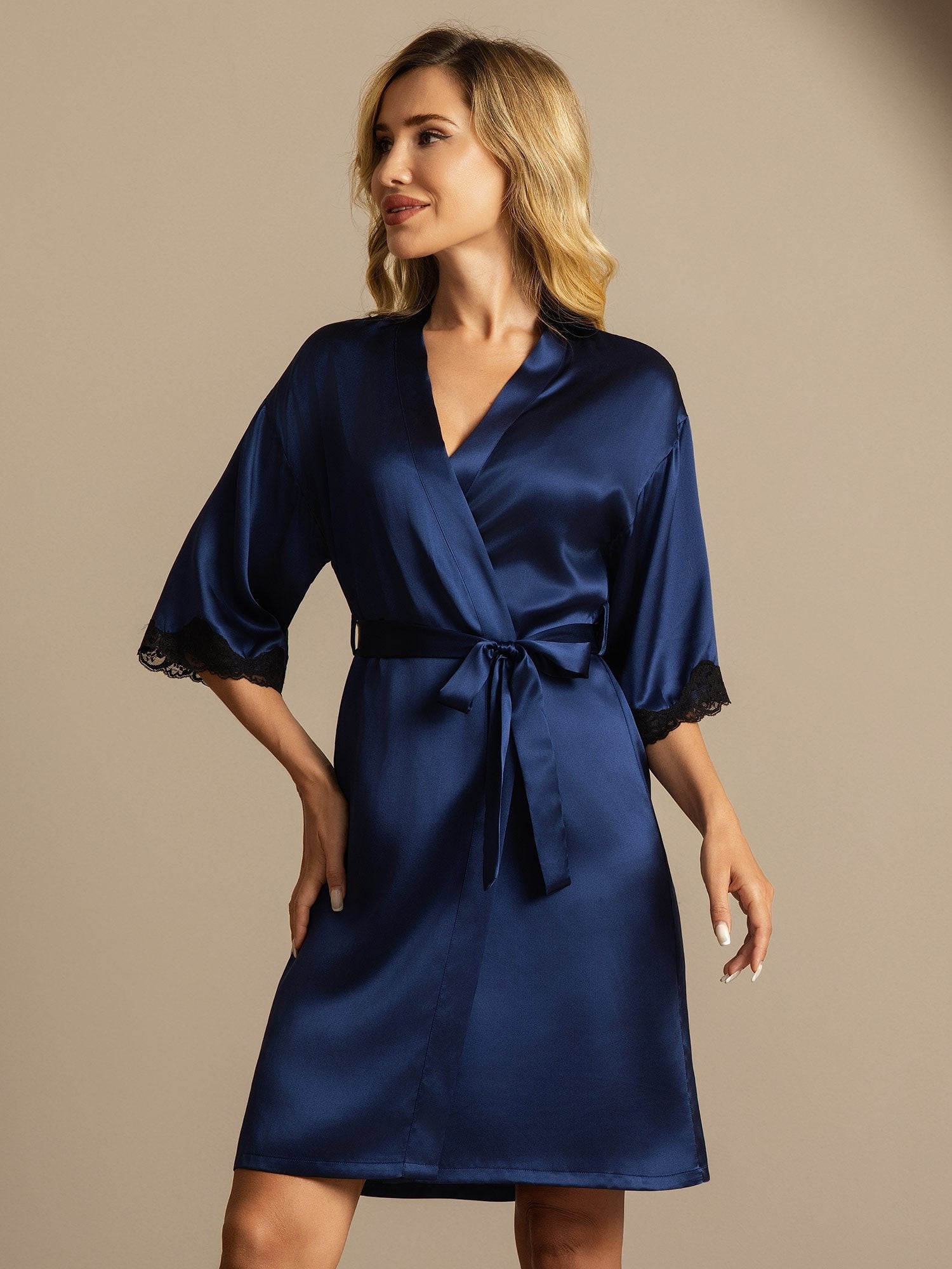 [Mørkeblå] SilkSilky-DK Silke Womens Robe 005