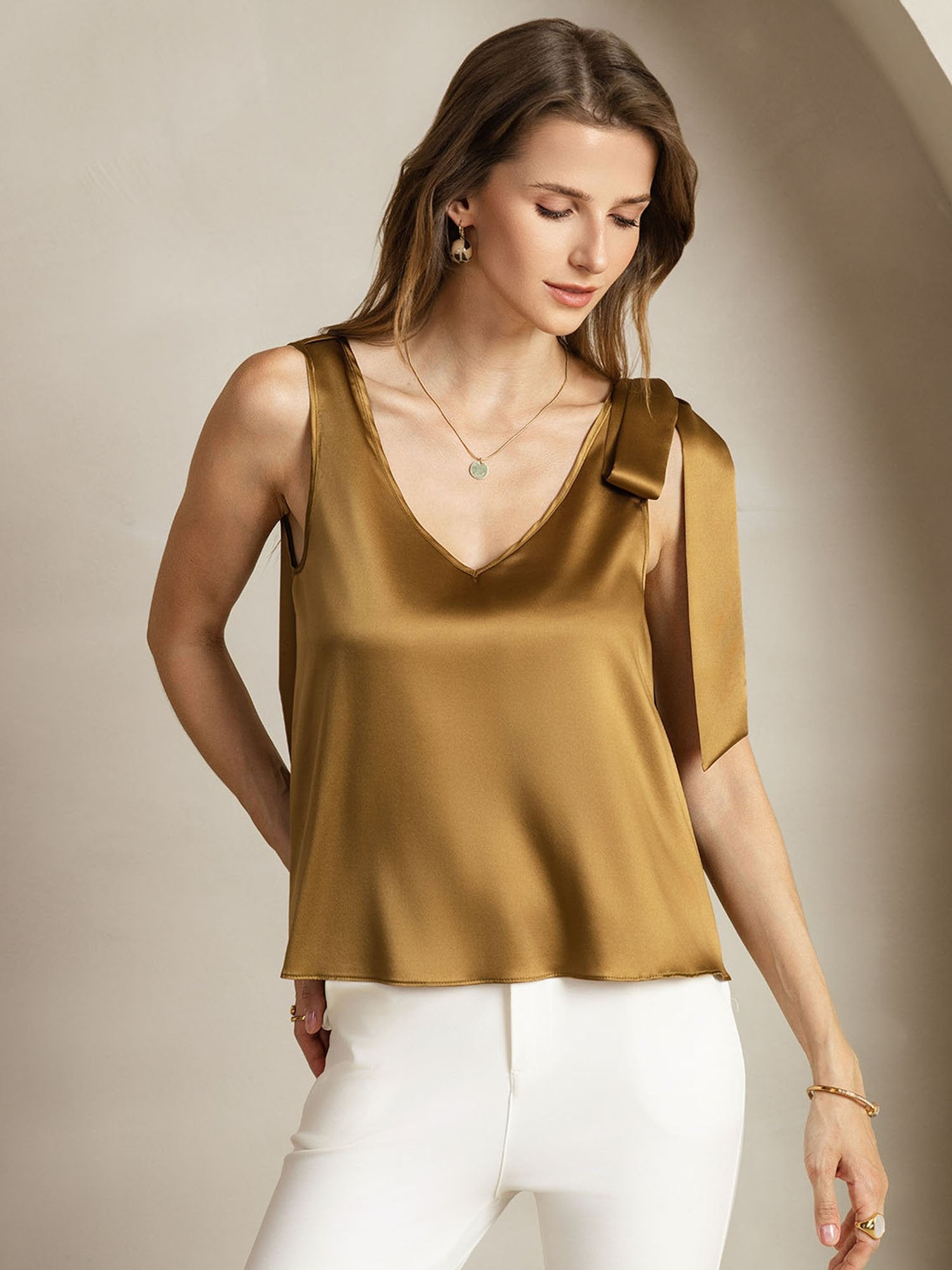 [Bronze] SilkSilky-DK 19Momme Silke Womens T-Shirt 001