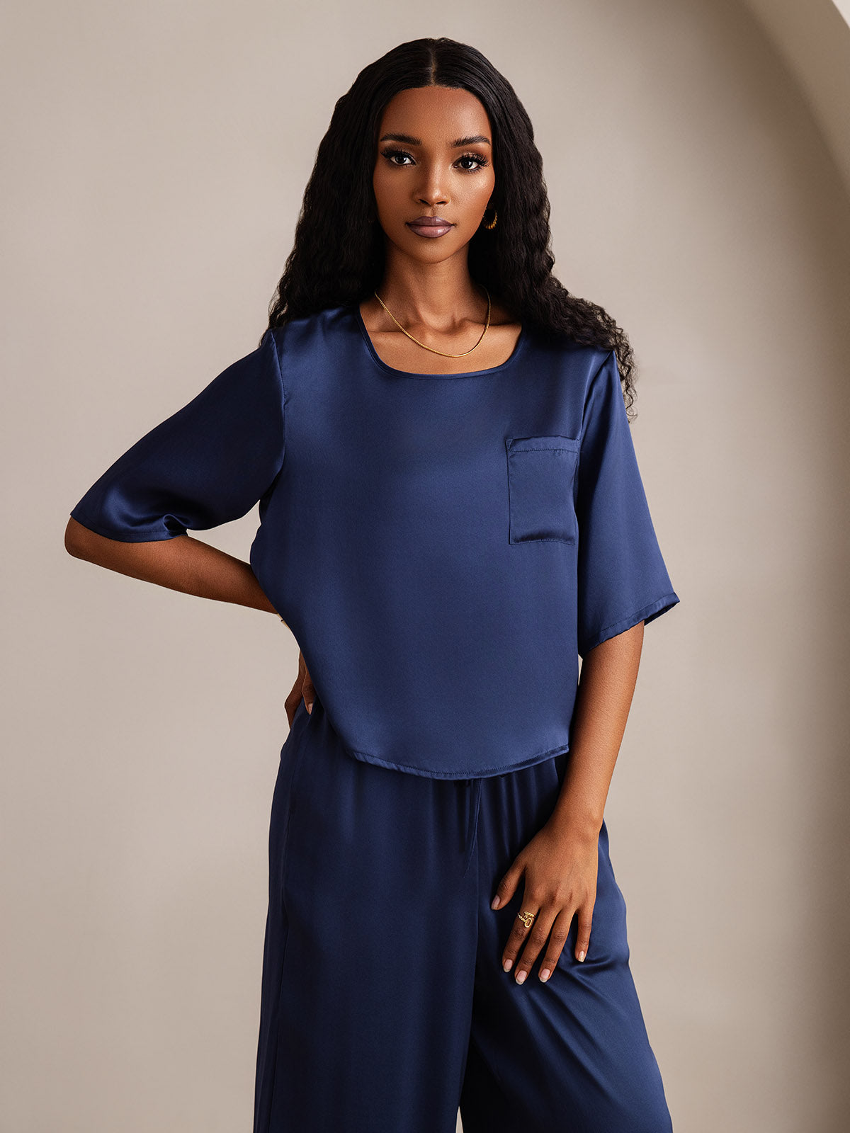 [Mørkeblå] SilkSilky-DK Womens Pajamas 007