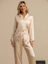 [Champagne] SilkSilky-DK 19Momme Langærmet Notchkrage Dame Pyjamas 004