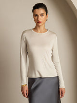 [Grå] SilkSilky-DK Long Sleeve Crew Neck T-shirt til kvinder 003