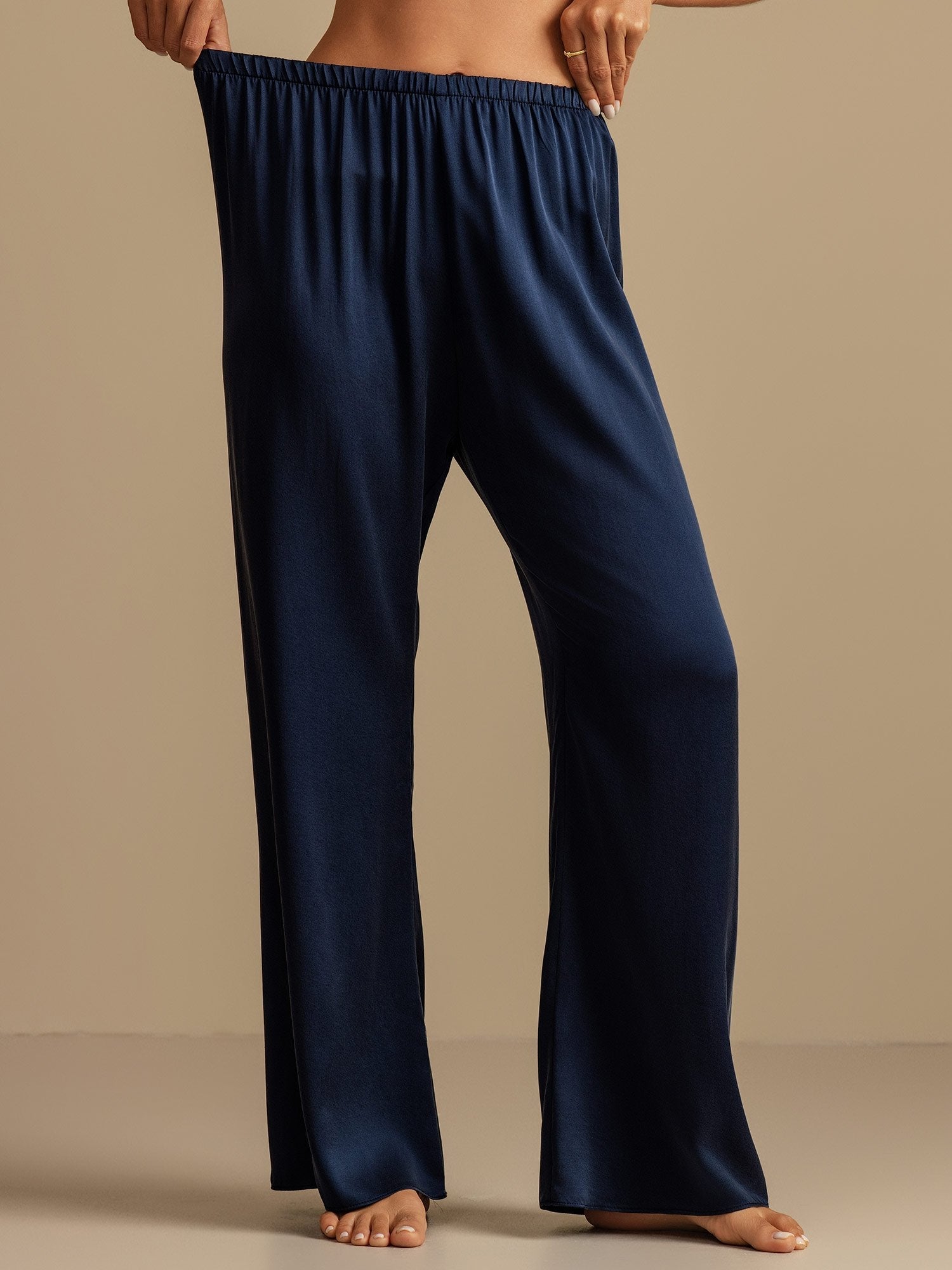 [Mørkeblå] SilkSilky-DK 19Momme Silke Womens Sleep Bottoms 005,