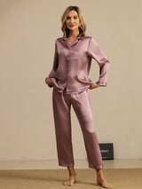 [Bleg Mauve] SilkSilky-DK Long Sleeve Lapel Collar Dame Pyjamas 001