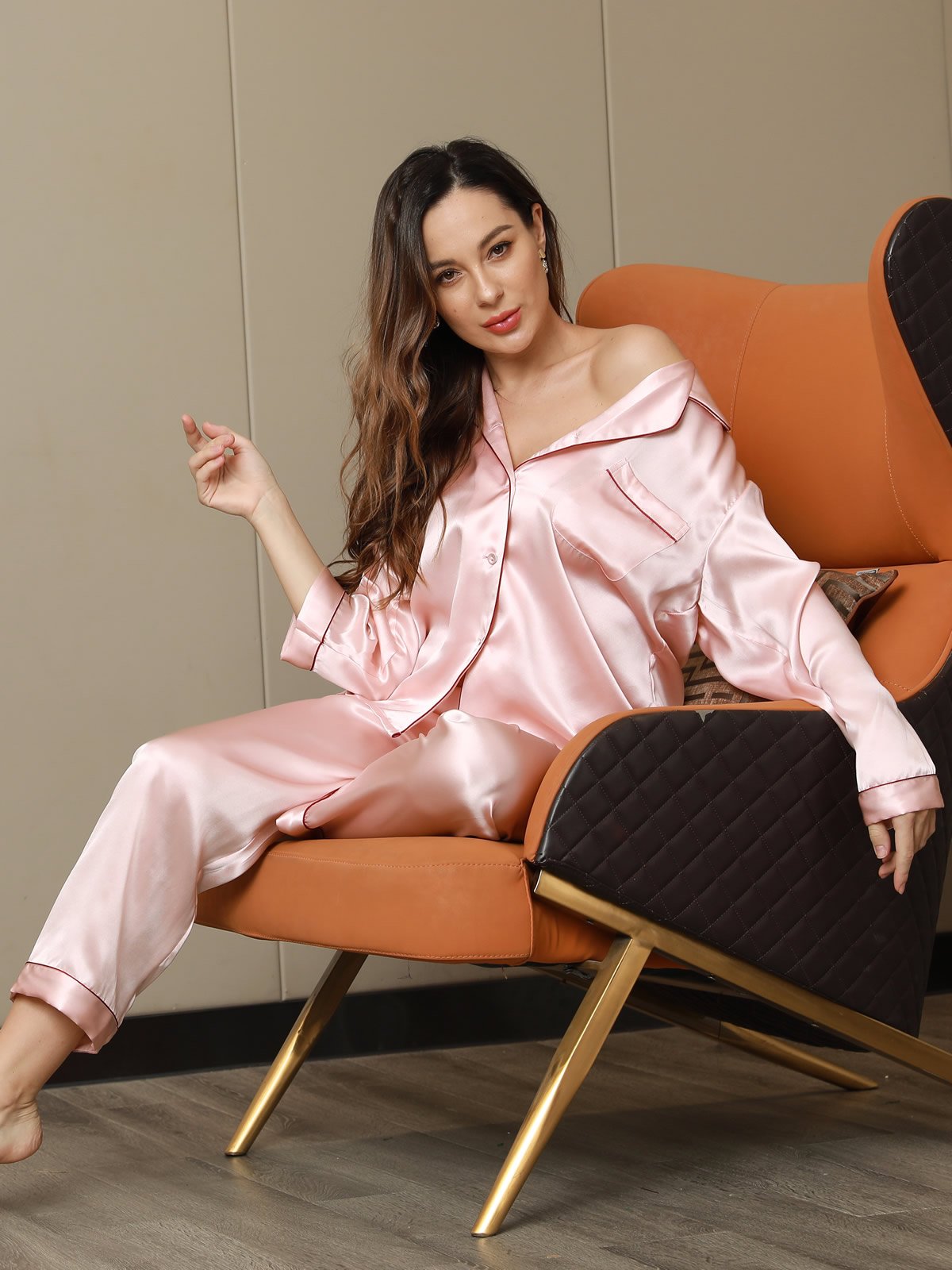 [Lyserød] SilkSilky-DK Womens Pajamas 005