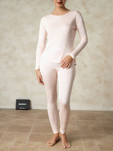 [Lys Pink] SilkSilky-DK Long Sleeve Round Neck Dame Lange Underbukser 005
