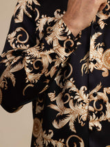 [Sort Drage] SilkSilky-DK Long Sleeve Lapel Collar Herreskjorte 007