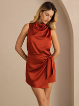 [Karamel] SilkSilky-DK Sleeveless Cowl Neck Kjole 004