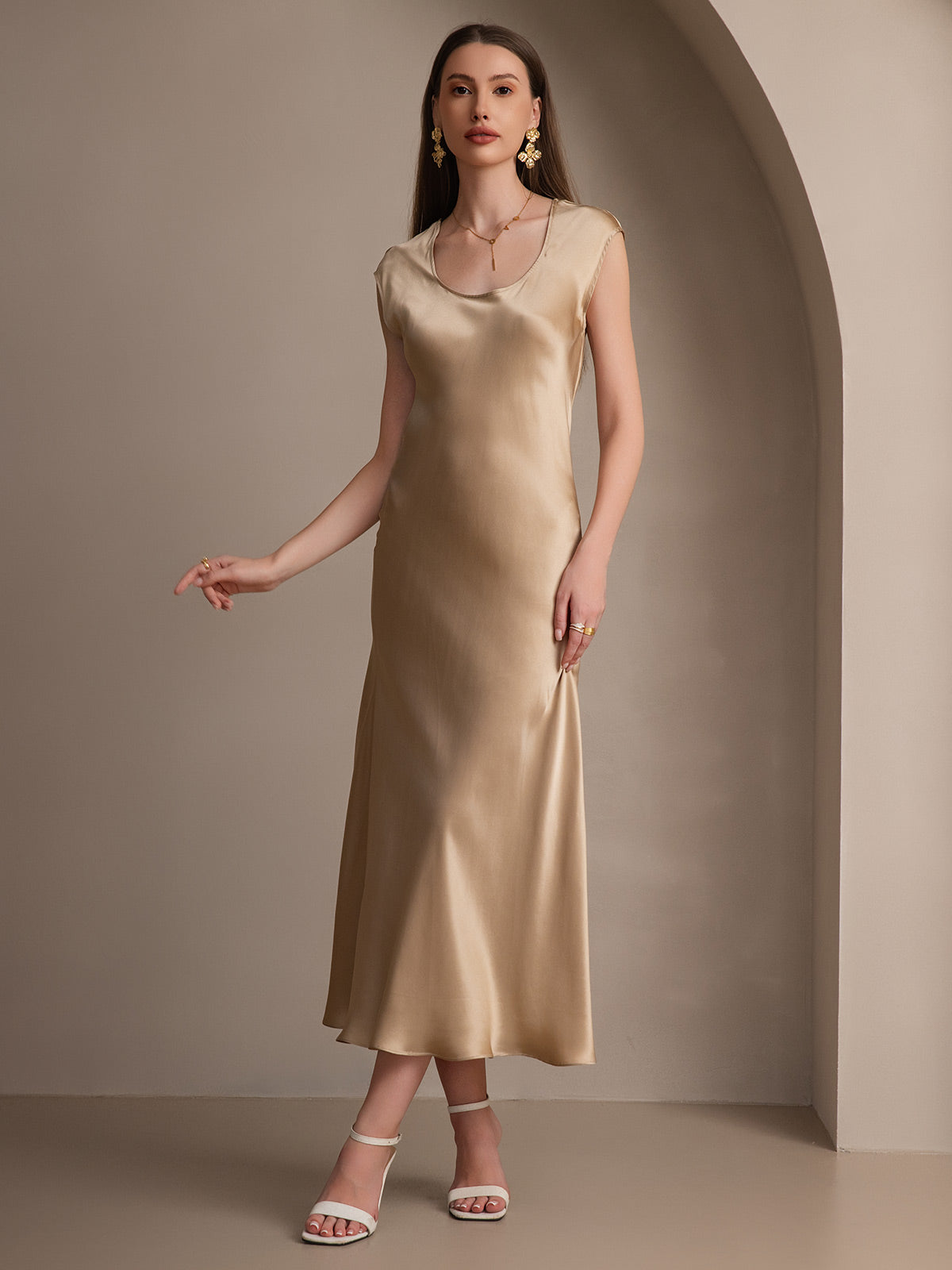 [Champagne] SilkSilky-DK 19Momme Silke Dress 004