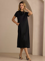 [Sort] SilkSilky-DK Short Sleeve Round Neck Kjole 004