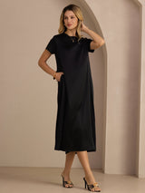 [Sort] SilkSilky-DK Short Sleeve Crew Neck Kjole 004