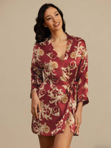 [Vinrød Drage] SilkSilky-DK 3/4 Sleeve Dame Morgenkåbe 003