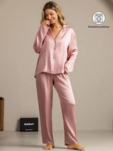 [Ferskenhud] SilkSilky-DK 19Momme Langærmet Notchkrage Dame Pyjamas 001