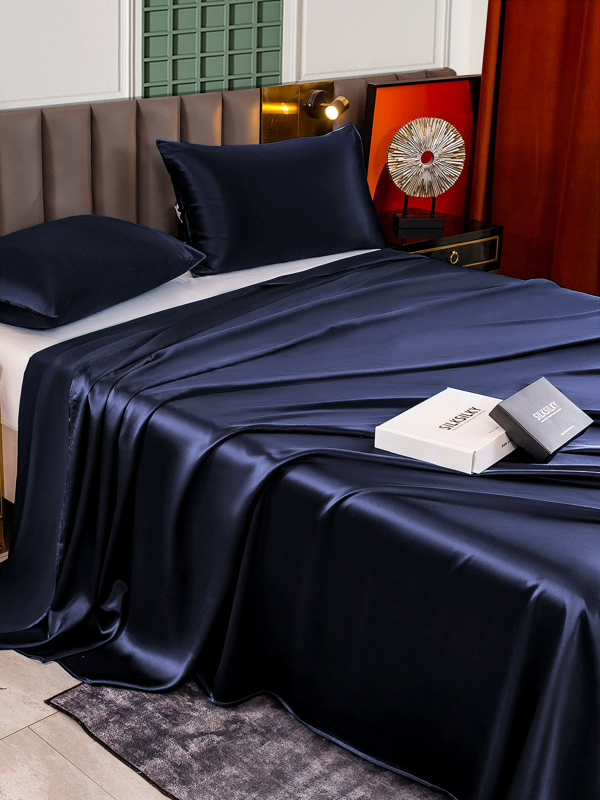 [Mørkeblå] SilkSilky-DK 25Momme Bedding Set 004