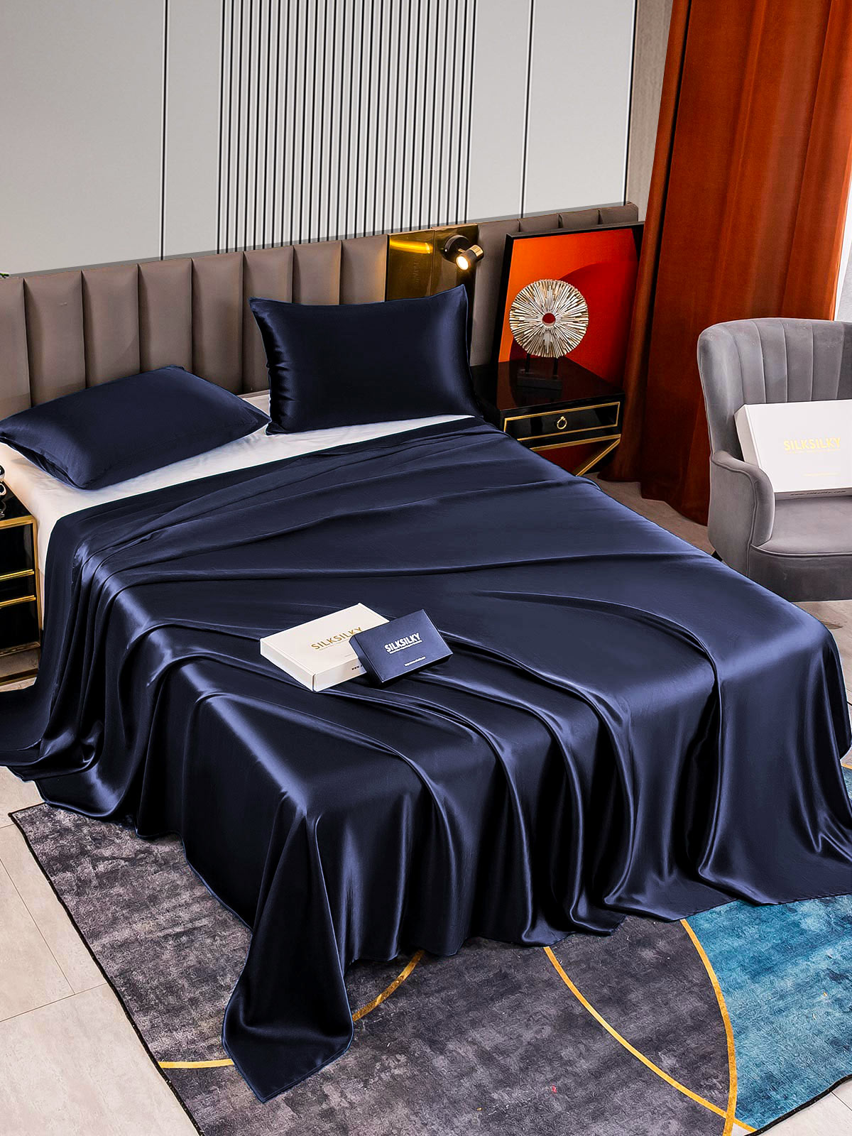 [Mørkeblå] SilkSilky-DK 22Momme Bedding Set 002