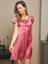 [Bleg Mauve] SilkSilky-DK Cap Sleeve Square Neck Natkjole 005
