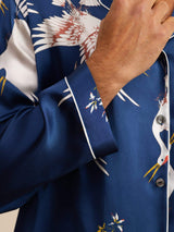[Mørkeblå] SilkSilky-DK Long Sleeve Notch Collar Pyjamas til Mænd 007