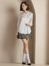 [Hvid] SilkSilky-DK Long Sleeve Lapel Collar Dameskjorte 006
