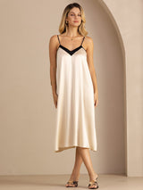 [Risbeige] SilkSilky-DK V Neck Kjole 006