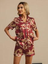 [Vinrød Drage] SilkSilky-DK Short Sleeve Lapel Collar Dame Pyjamas 003