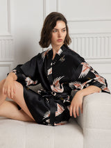[Sort] SilkSilky-DK 3/4 Sleeve Dame Morgenkåbe 004