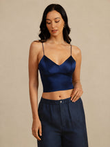 [Mørkeblå] SilkSilky-DK Spaghetti Strap V Neck Camisole Top 005