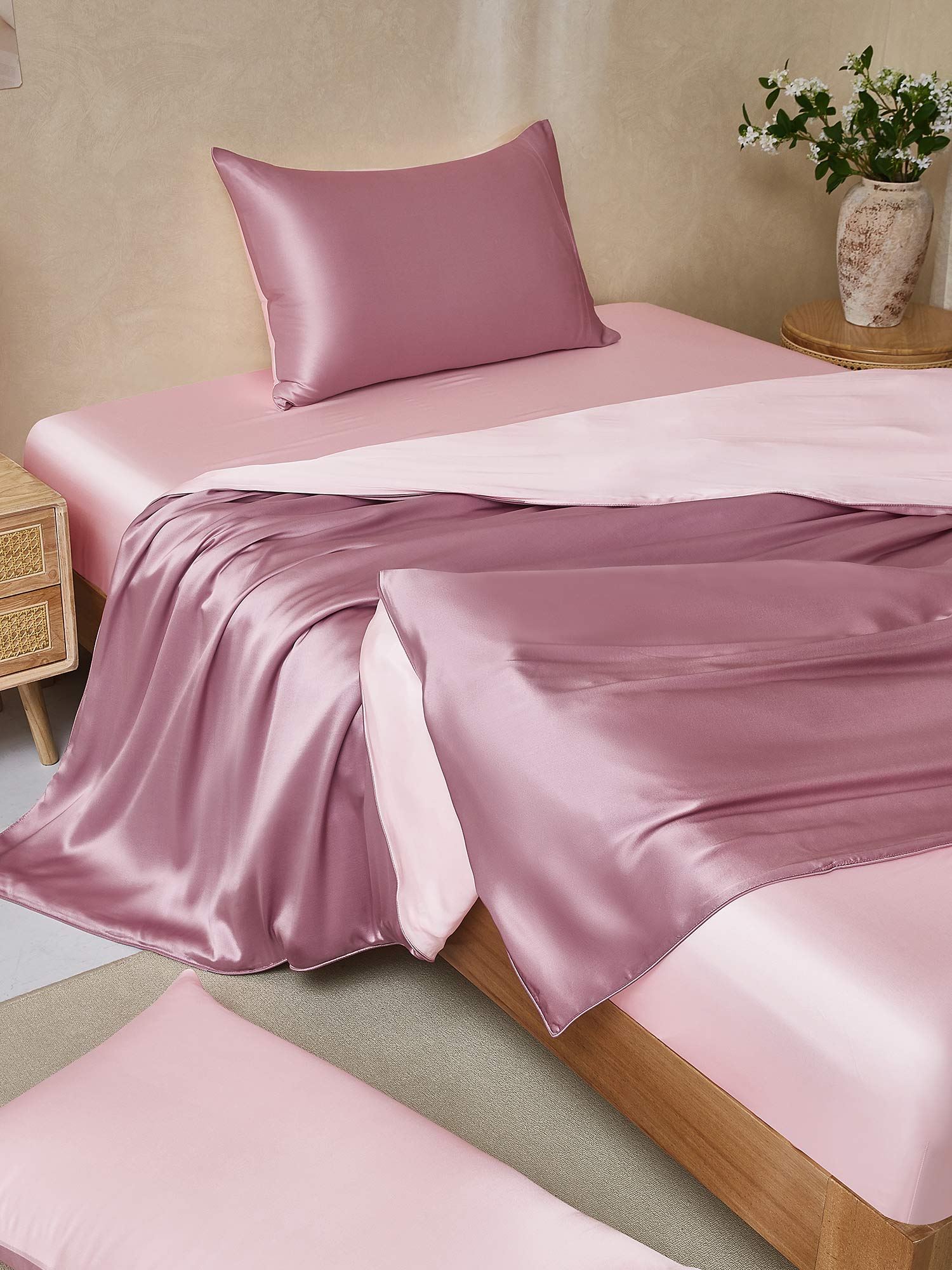 [BlegMauve+LysPink] SilkSilky-DK 25Momme Bedding Set 001,
