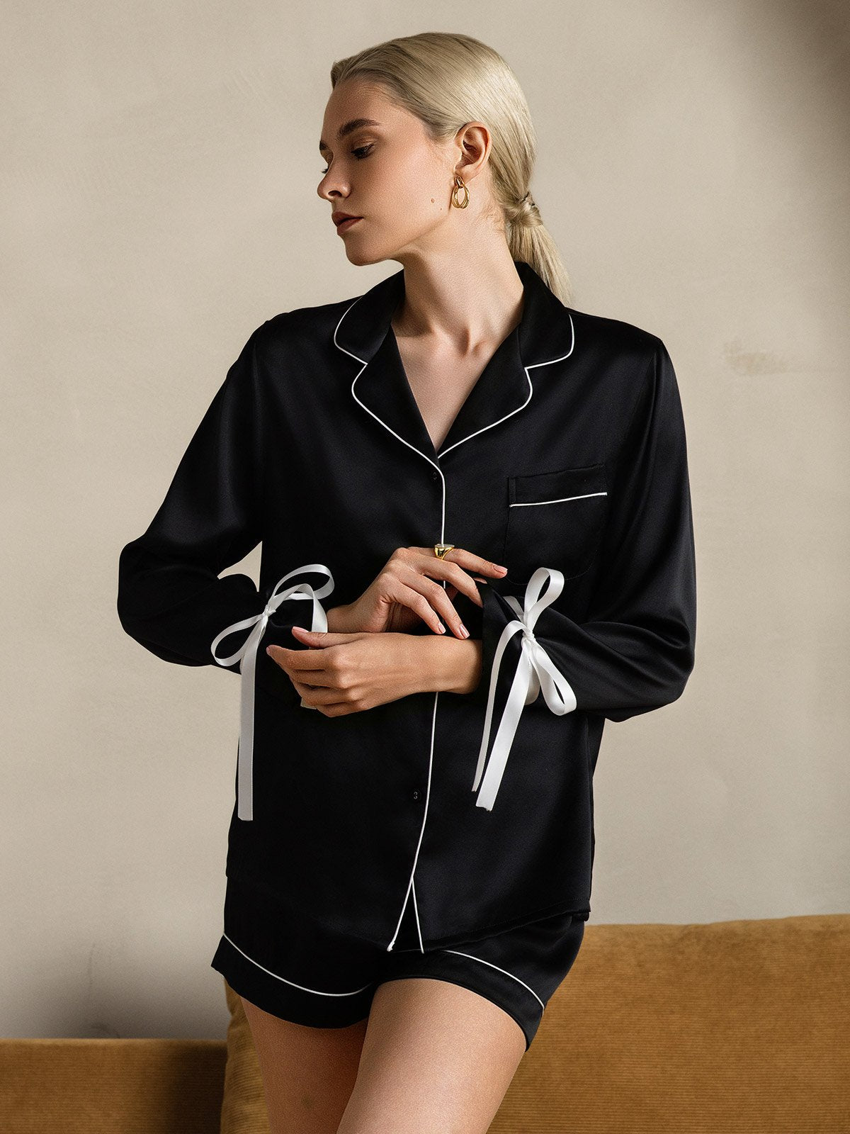 [Sort] SilkSilky-DK Silke Long Sleeve Revers Dame Pyjamas 003