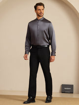 [Mørkegrå] SilkSilky-DK Long Sleeve Stand Collar Herreskjorte 008