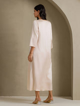 [Beige] SilkSilky-DK 3/4 Sleeve Round Neck Kjole 002