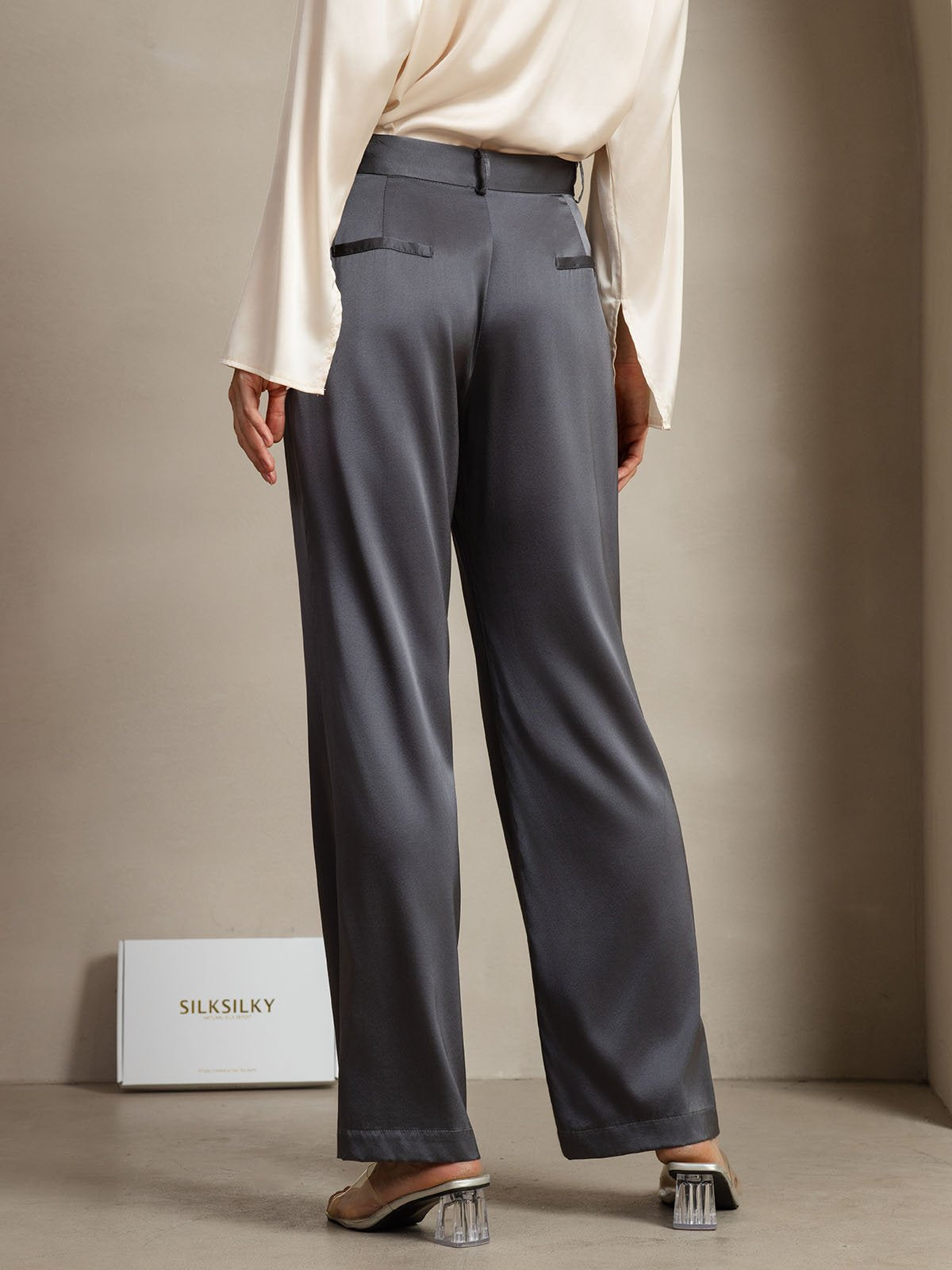 [Mørkegrå] SilkSilky-DK 19Momme Silke Womens Pants 006