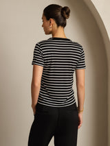 [Sort Stribe] SilkSilky-DK Short Sleeve Crew Neck T-shirt til kvinder 002