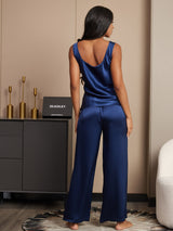 [Mørkeblå] SilkSilky-DK Ærmeløs Firkantet Udskæring Camisole Sæt 002