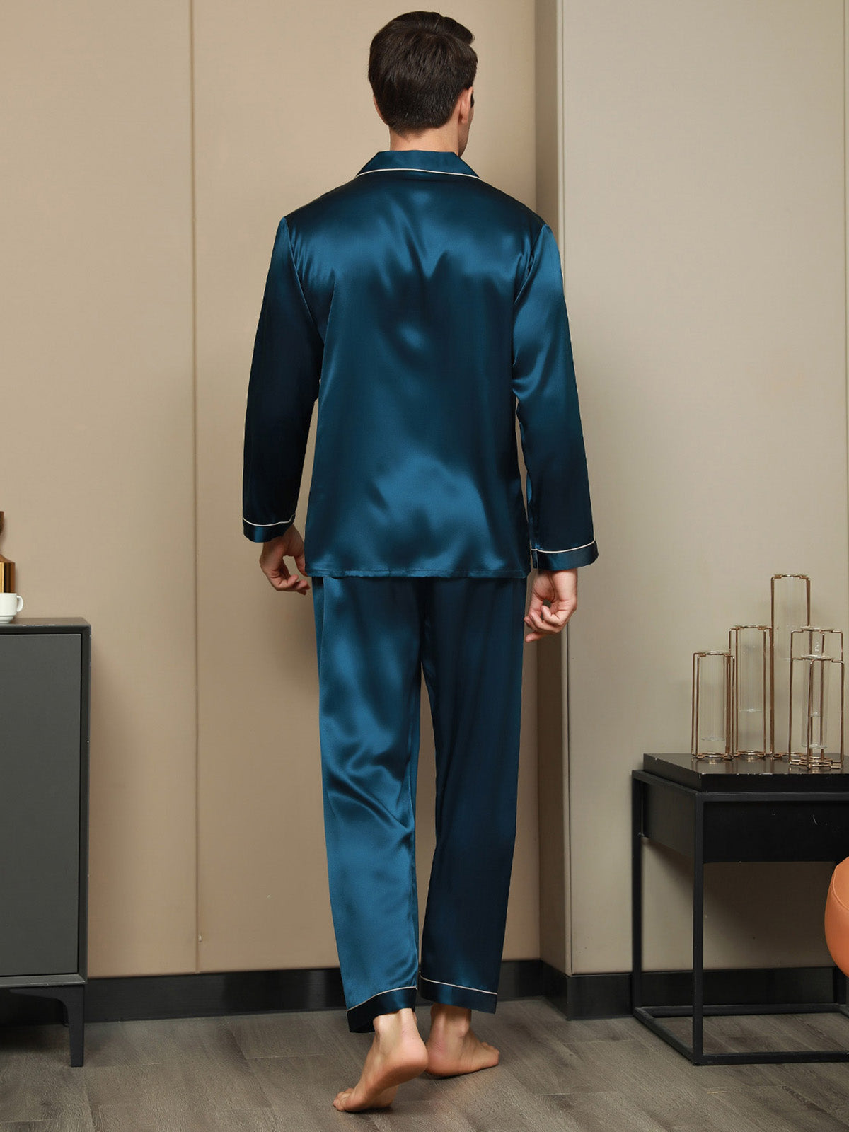 [Blågrøn] SilkSilky-DK 19Momme Mens Pajamas 002