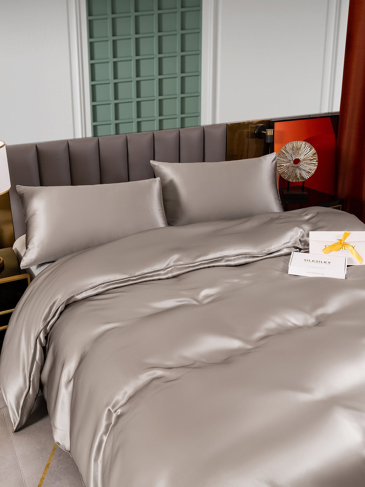 [Grå] SilkSilky-DK 25Momme Bedding Set 004