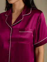 [Fuchsia] SilkSilky-DK Short Sleeve Lapel Collar Dame Pyjamas 004