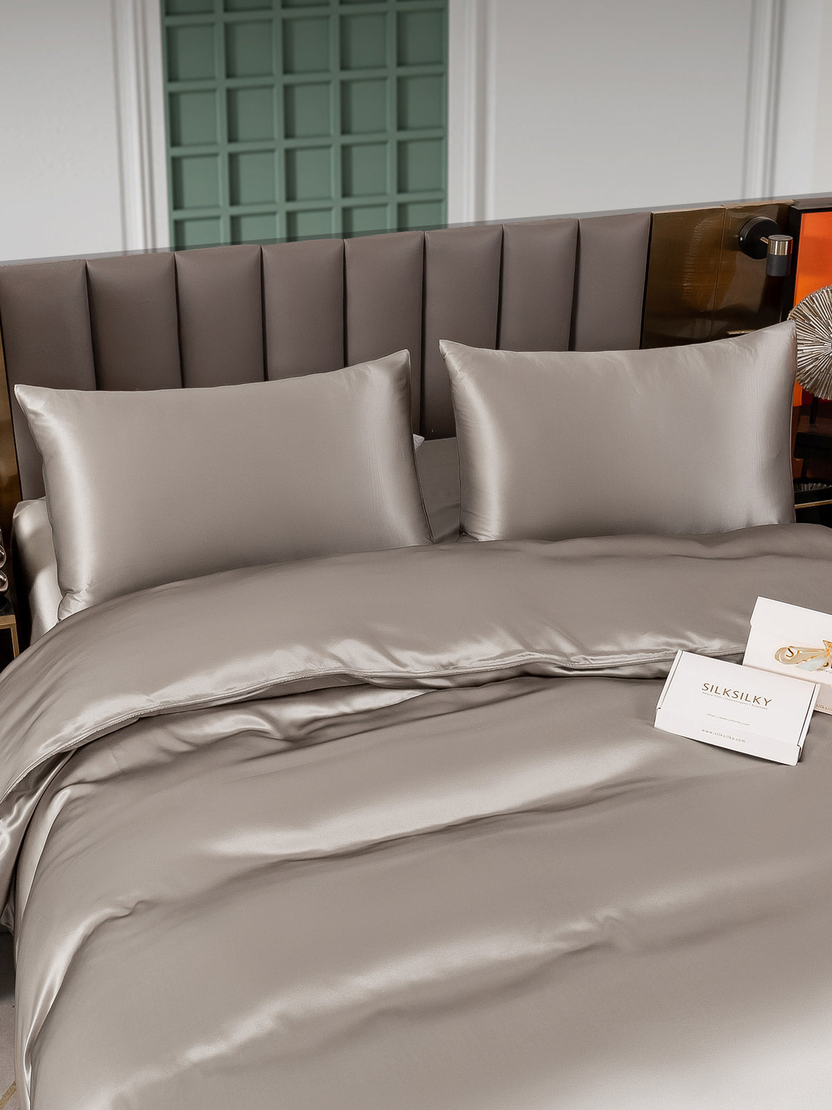 [Grå] SilkSilky-DK 25Momme Bedding Set 005