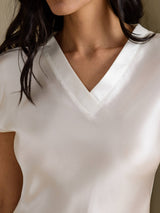 [Hvid] SilkSilky-DK Cap Sleeve V Neck Natkjole 004