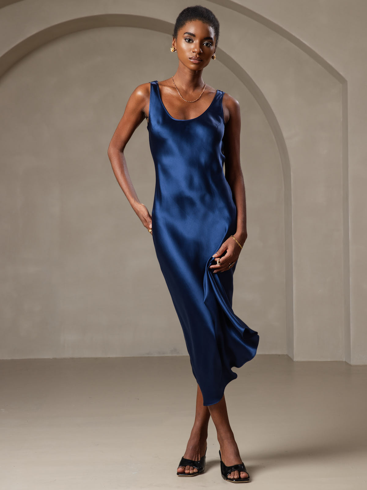 [Mørkeblå] SilkSilky-DK Dress 005,