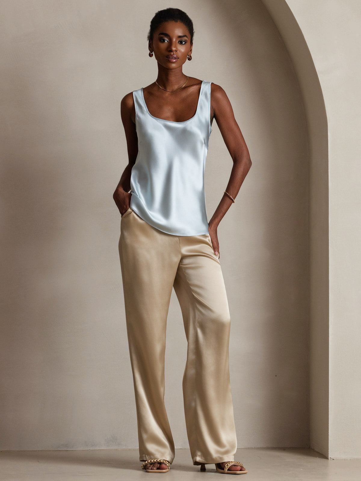 [Lyseblå] SilkSilky-DK 19Momme Silke Camisoles 008