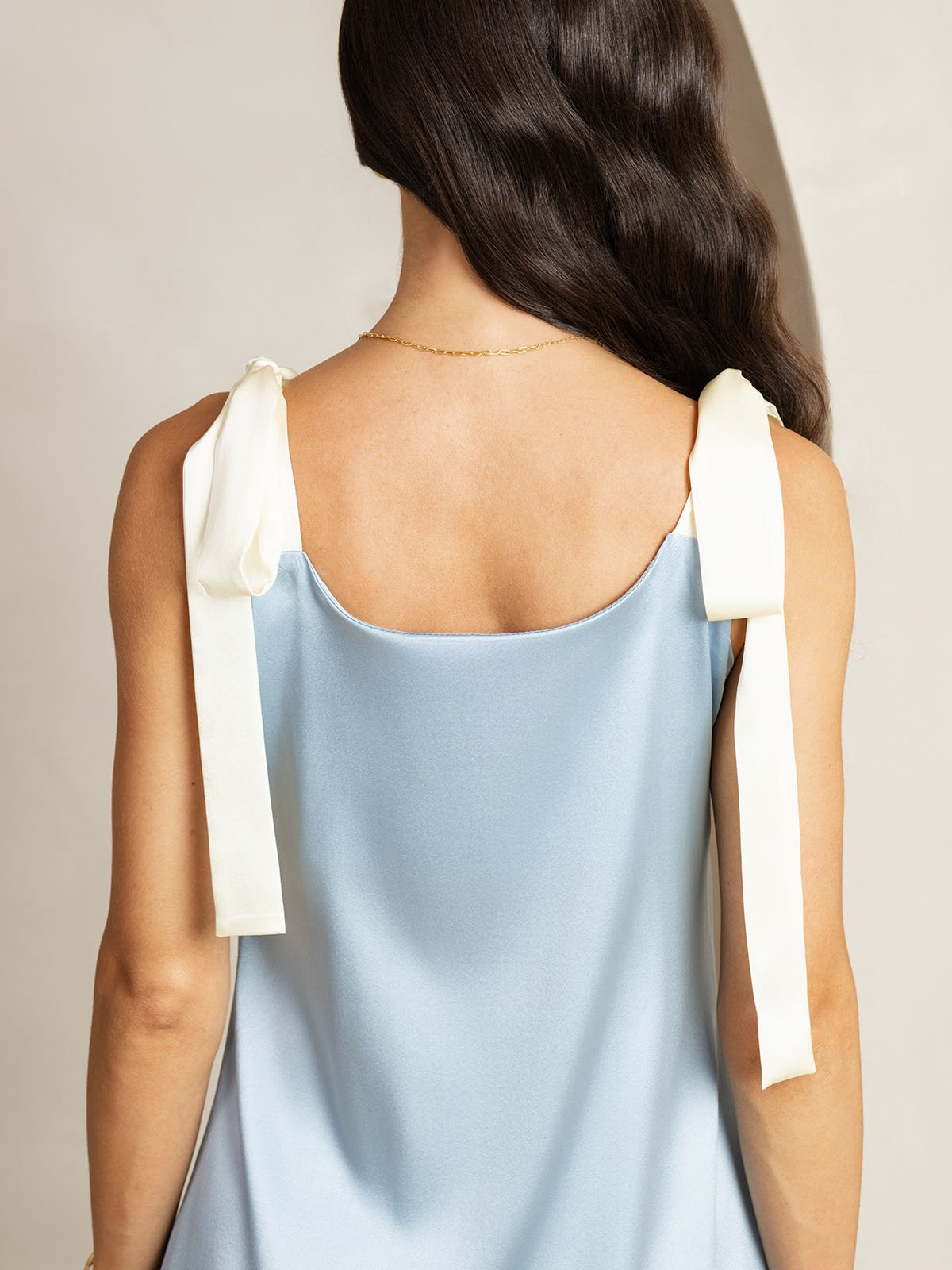 [Gråblå] SilkSilky-DK 19Momme Silke Square Neck Kjole 006