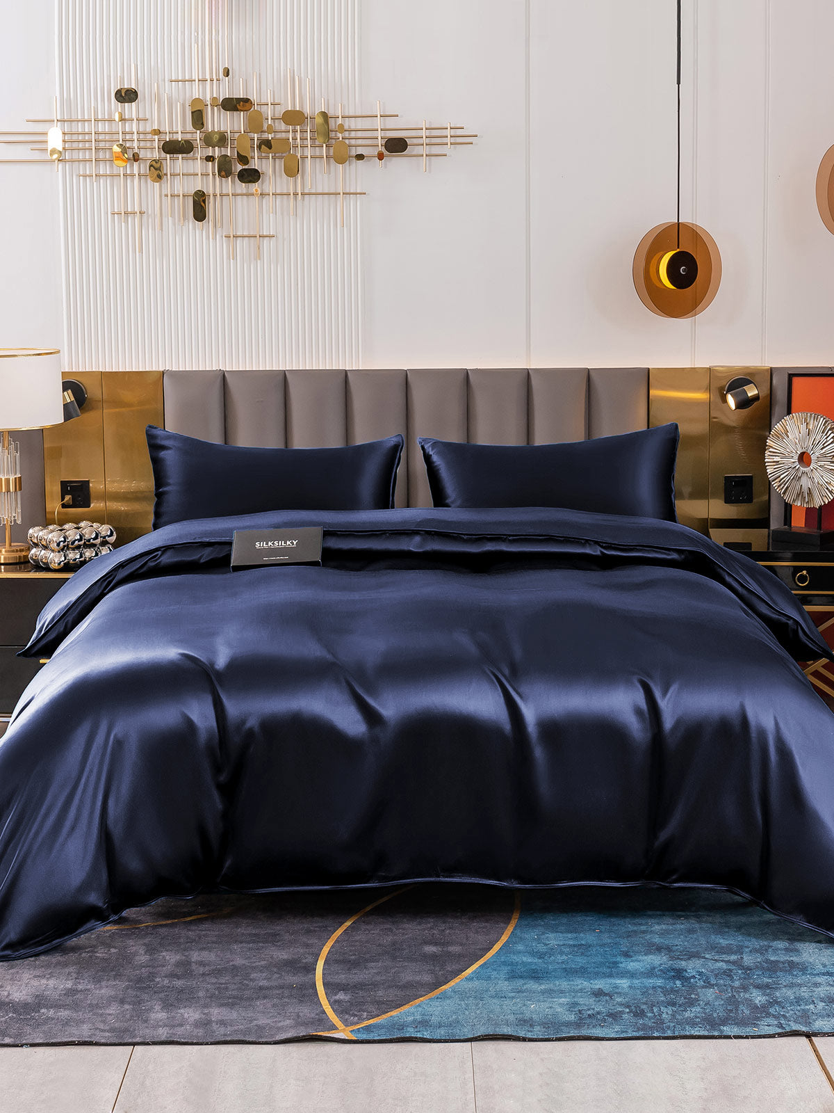 [Mørkeblå] SilkSilky-DK 19Momme Bedding Set 002