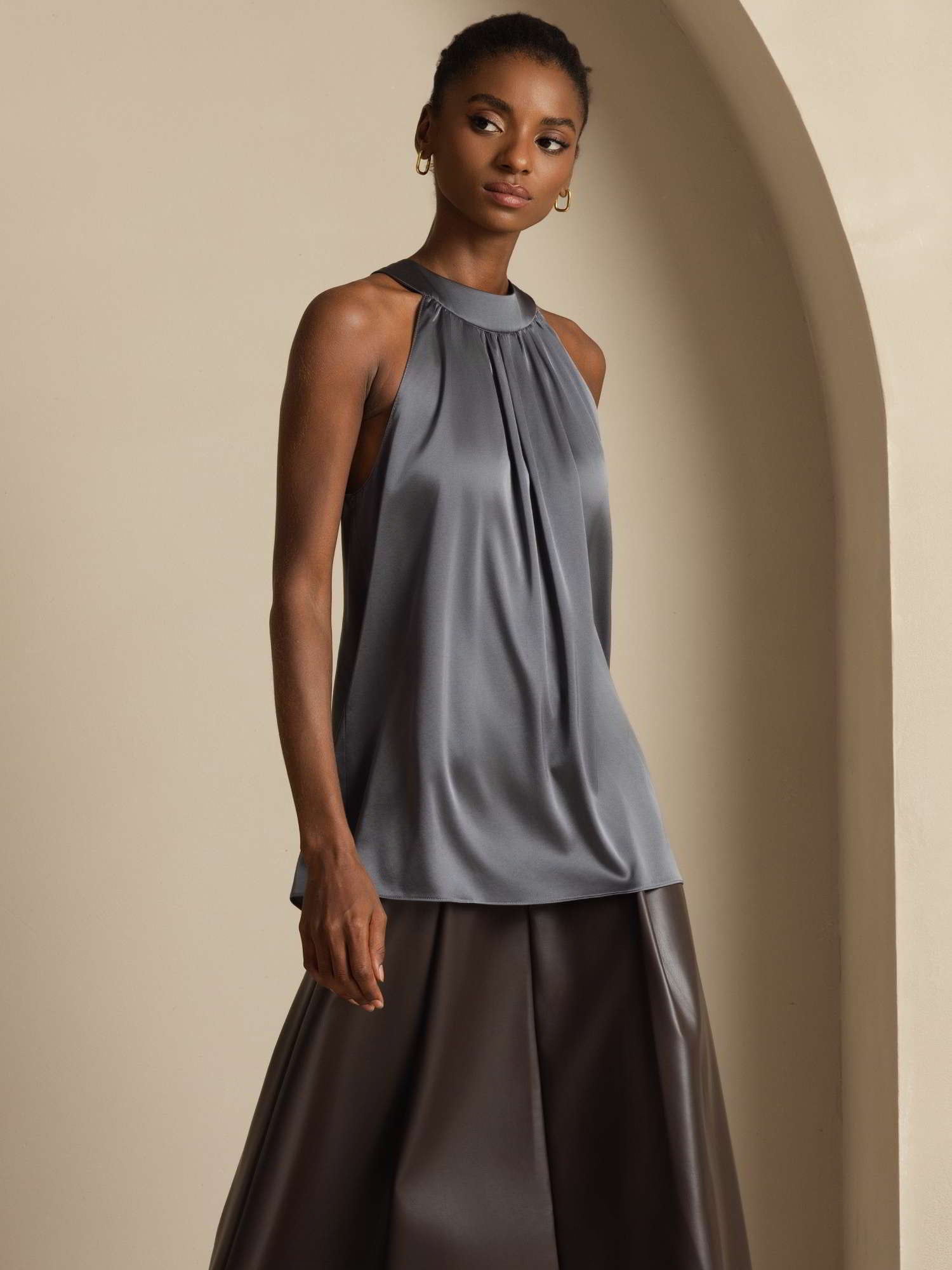 [Mørkegrå] SilkSilky-DK 19Momme Silke Womens T-Shirt 007