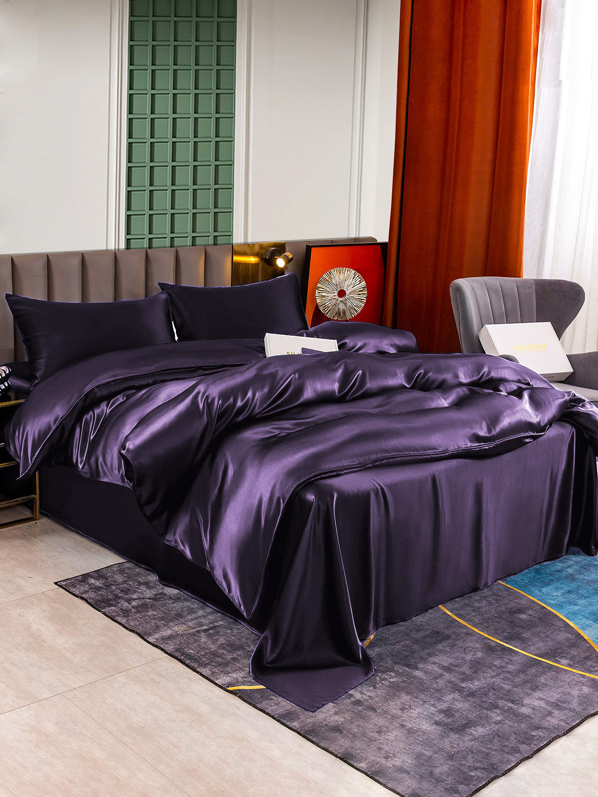 [Mørke Lilla] SilkSilky-DK 25Momme Bedding Set 002