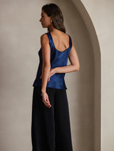 [Mørkeblå] SilkSilky-DK 19Momme Ærmeløs Dyb Rund Halsudskæring Camisole Top 004